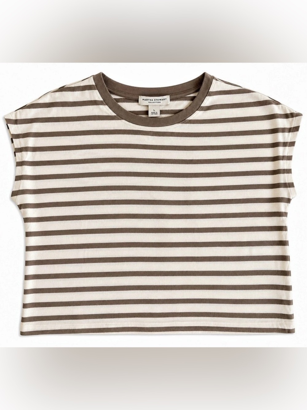 Martha Stewart Collection Americana Stripe Short Sleeve Shirt Brown & White